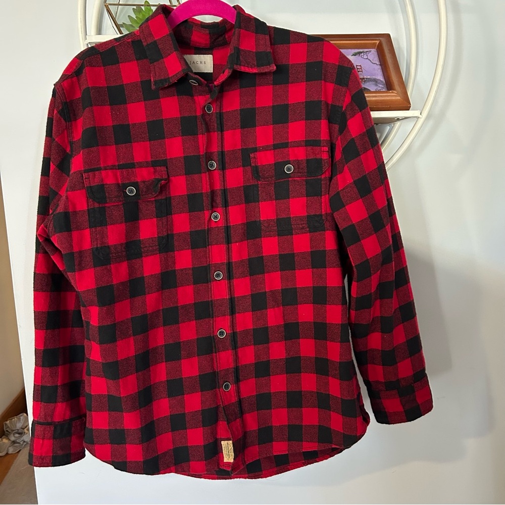 Jachs Men’s Large L Red Black Plaid Button Up Down Flannel Shirt